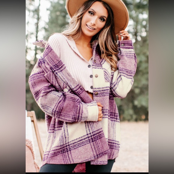 🍁 Thick Purple Medley Plaid Double Chest Pockets Fleece Jacket-I Went 1/2 Price! - Picture 5 of 16
